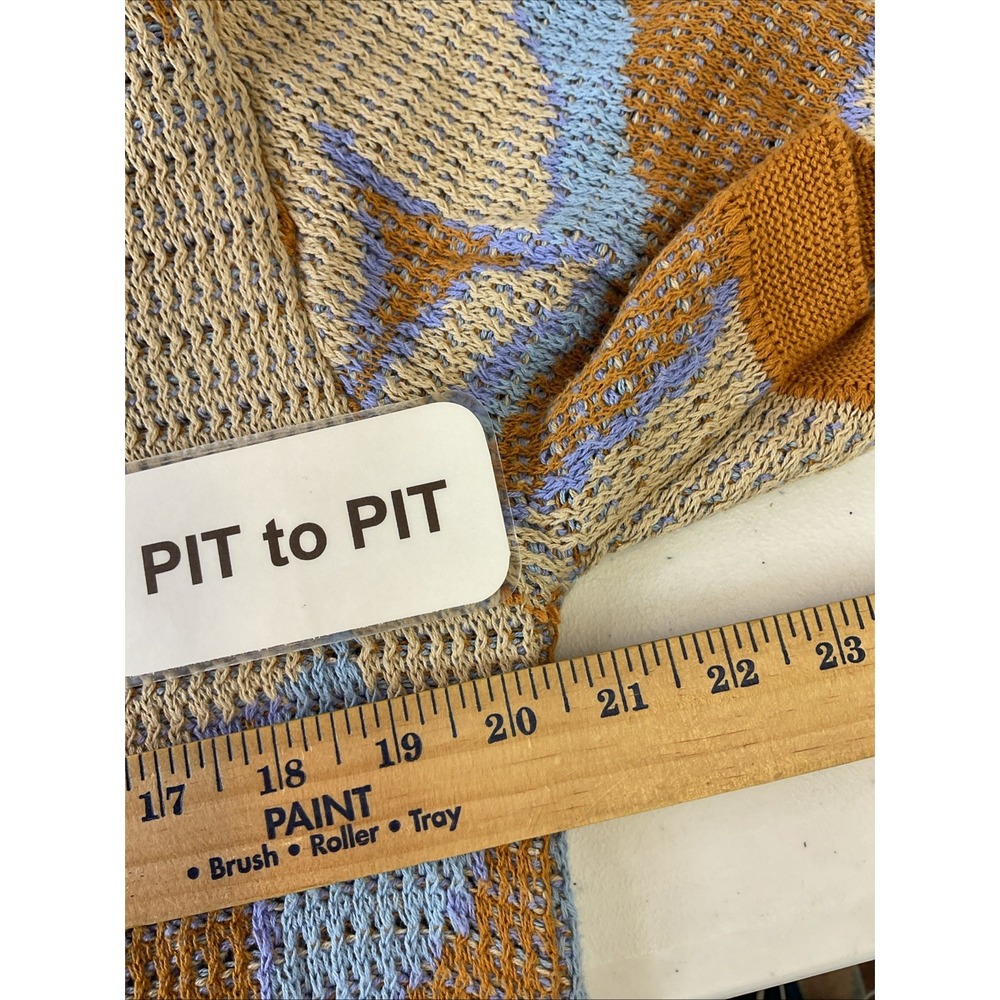 Massive Luxury Open Weave Knit Polo Button Up Men's Size L Blue Brown Resort - Picture 6 of 8
